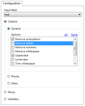 Cleanse General Options configuration