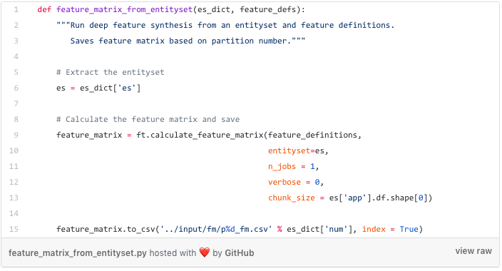 Creating a feature matrix from an EntitySet and saving it to disk.