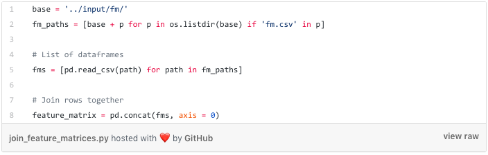 Code to join together feature matrices.