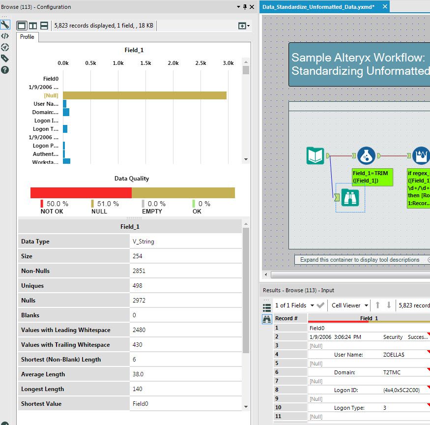 Data Profiling In The Browse Tool Alteryx 11 0 Explorateur Durchsuchen