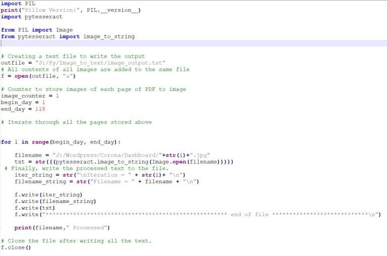 Figure 8 – The python code used to extract text from images