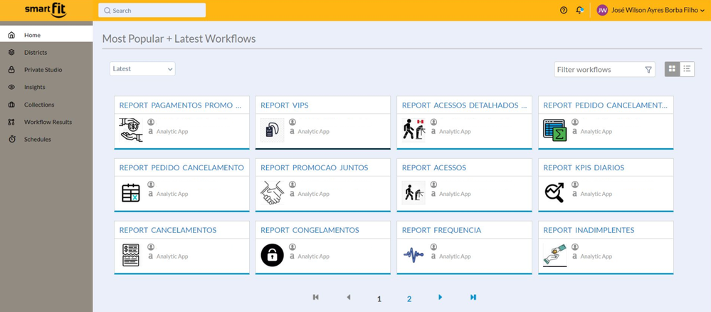 Interface do Alteryx Server - São 30 relatórios baixados por dia direto da Gallery