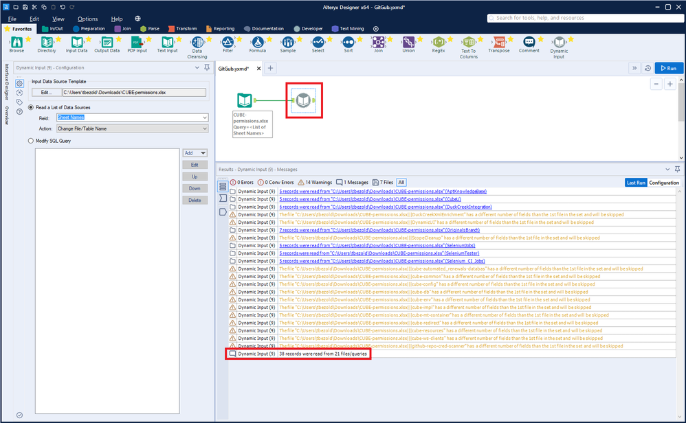 Dynamic Input Tool only generates 38 rows when there are nearly 2,000 combined rows of data in the workbook.