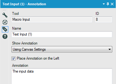 Figure 2: The annotation panel of an Alteryx tool