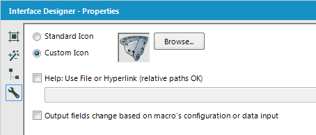 Figure 3: Using the "Wrench" panel of an Alteryx macro to select an icon