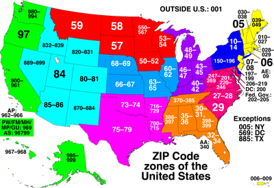 Source: https://en.wikipedia.org/wiki/ZIP_Code#Scope_and_international_mail