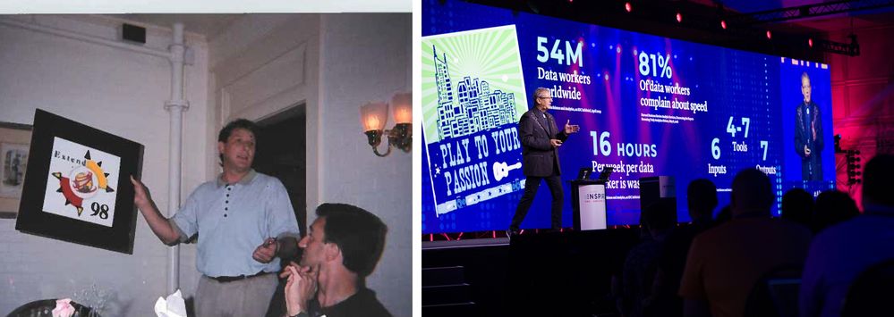 Our first company conference, Extend, in 1998 (left), and our now annual user conference, Inspire, in 2019 (right)