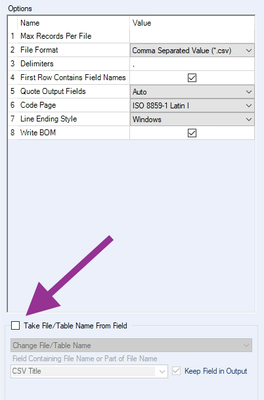 output data configuration window