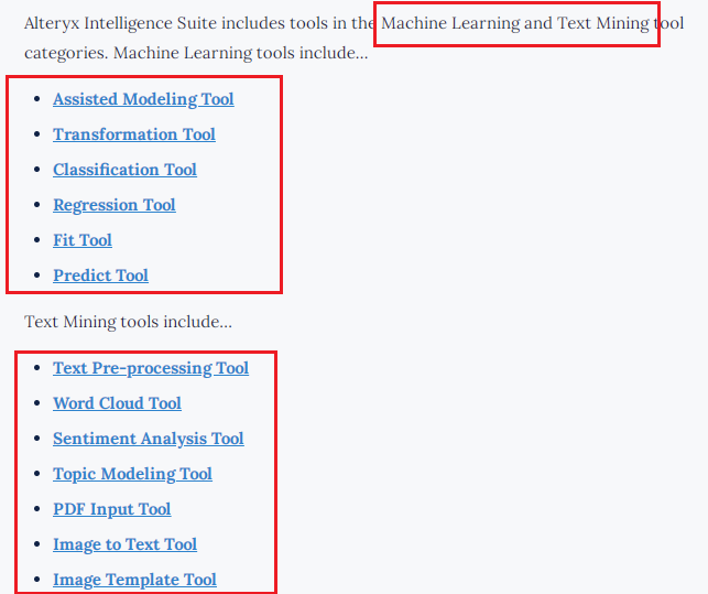 Picture of Alteryx Intelligence Suite tools.