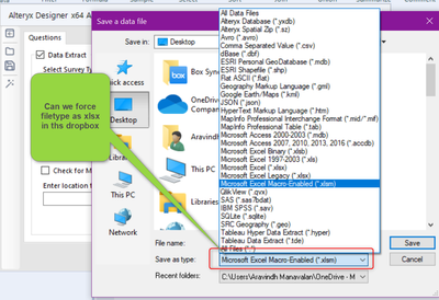 Is there anyway to force filetype when user enters Alteryx