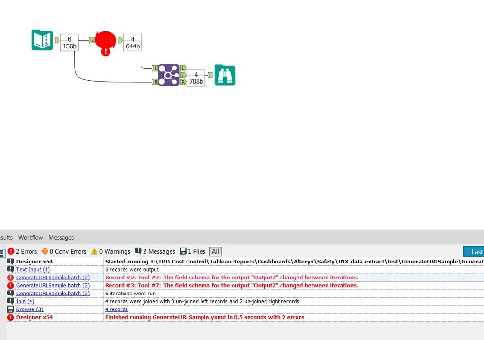 It fails when I changed the sample input data to my input data, eg. "table1" to "actions"