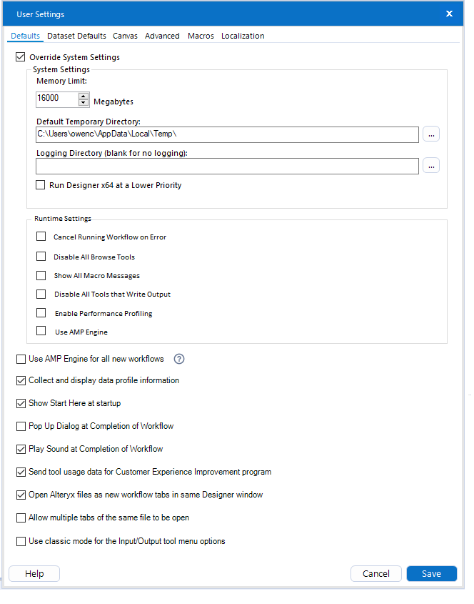 Enable Performance Profiling and other Runtime set... Alteryx Community