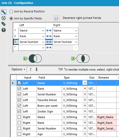 Deselect R join fields