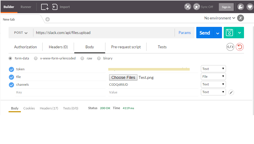 Postman File.Upload Slack API Call