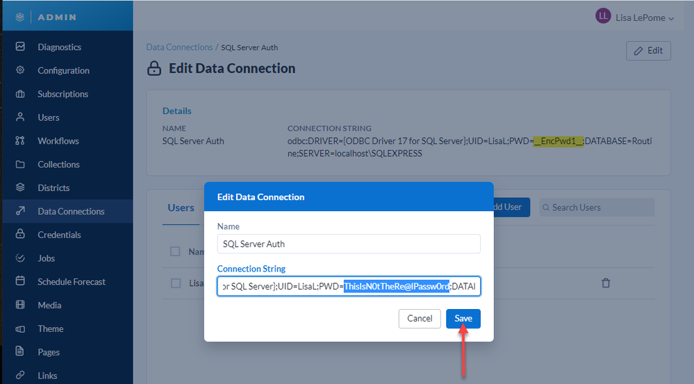 Type the new password in place of the old password, then click Save