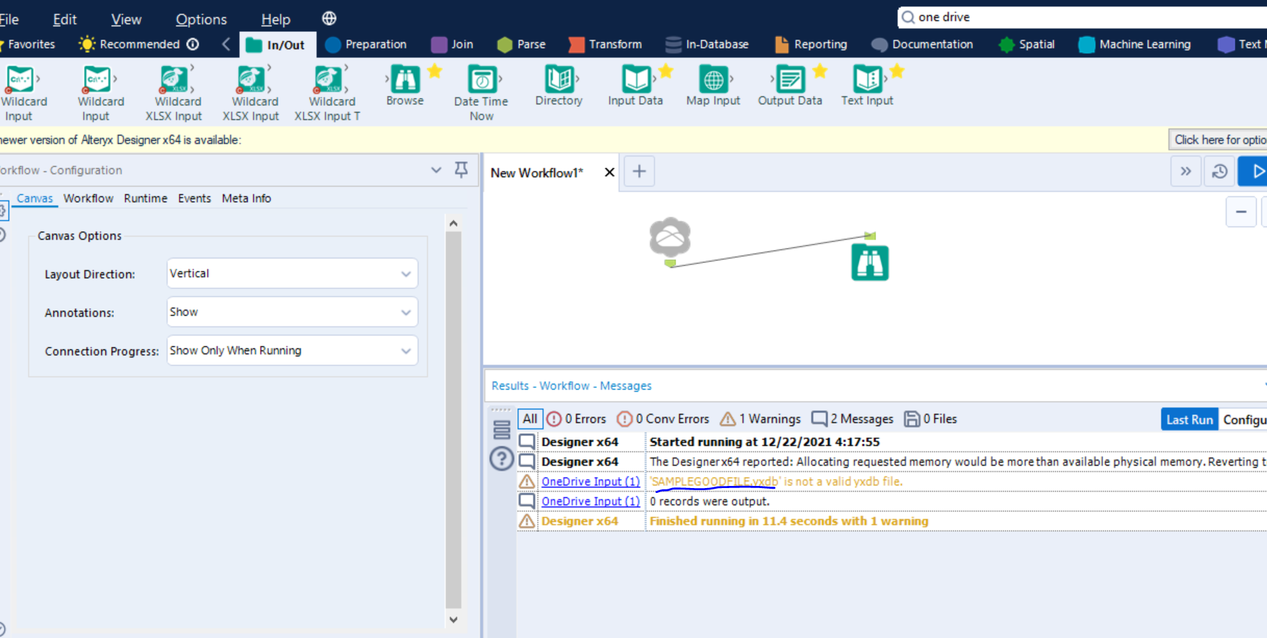 Cannot input a yxdb file on ONEDRIVE Input tool. ... - Alteryx Community