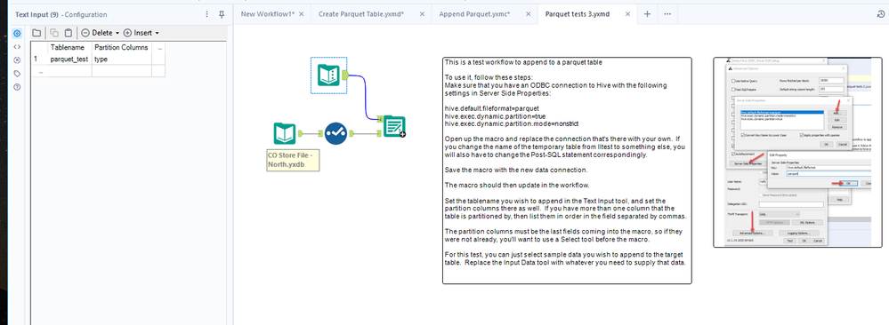 Screenshot of workflow to append to table