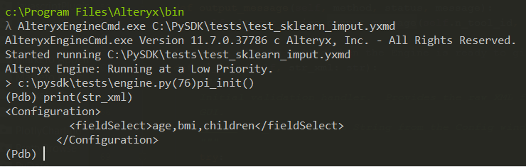 Here, we can see the contents of the str_xml passed to AlteryxEngine from the config window of the tool.