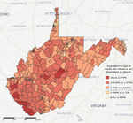 Figure 5: Census Tract Estimates of the Percentage of Individuals Age 18 and Over who Abuse or are Dependent Upon Opioids in West Virginia