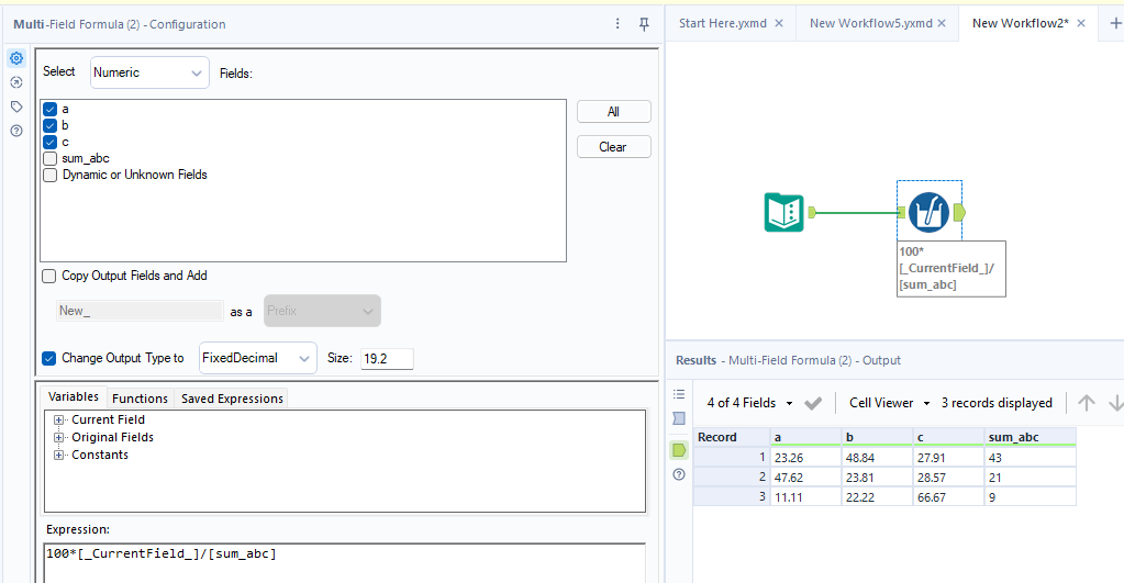 Solved: calculate percentages of multiple columns - Alteryx Community