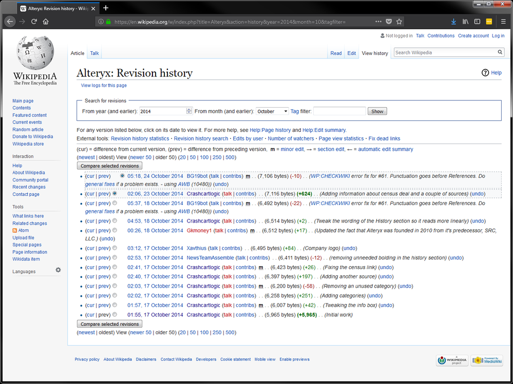 The original Alteryx Wikipedia entry timestamps the first Innovation Days.