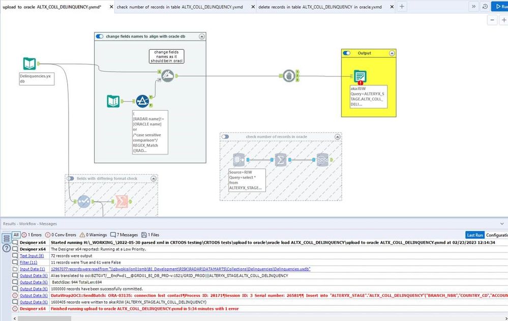 ORA 03135 connection lost contact issue when load Alteryx