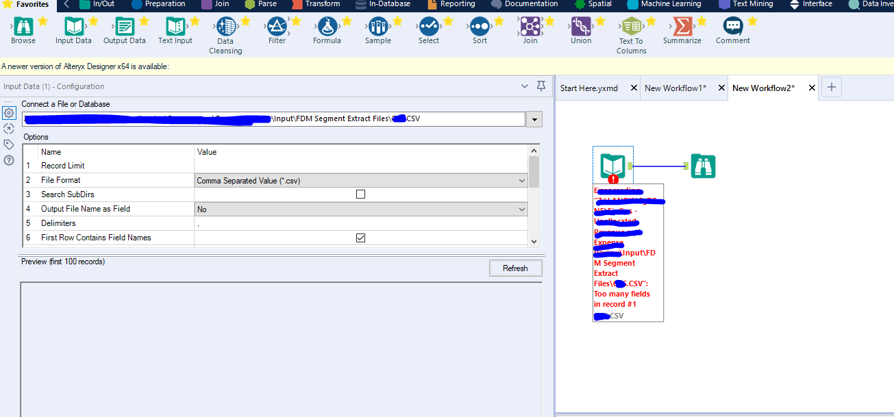 Solved Error Too Many Fields In Record 1 For Csv File Alteryx Community 5231