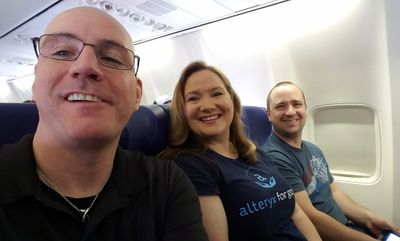 Photo taken on the flight to Alteryx Inspire 2017 with friends (and current coworkers) Jonathan Agee (right) and Jonathan Walder (left) of Teknion!