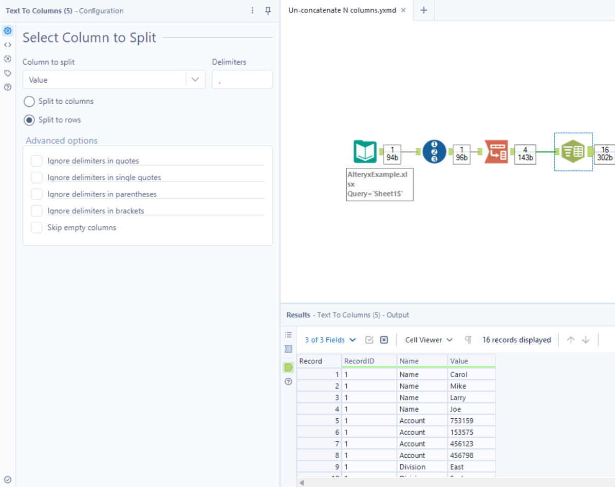 Solved Un Concatenate Values Without Text To Columns Alteryx Community