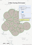 2 mile radii with overlap eliminated
