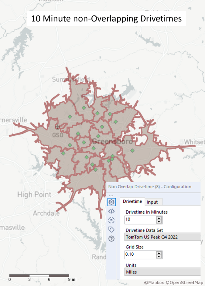 10 minute non-overlapping drivetimes