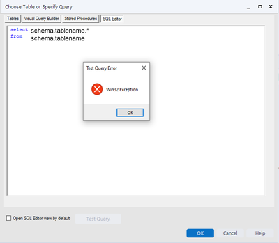 Win32 Exception in Input Tool's SQL Editor