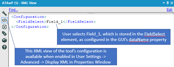 The tool's user configuration is stored in XML and available to the Python script.