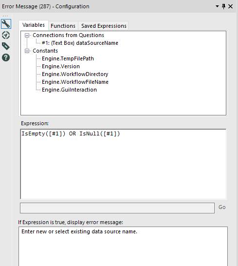 The tool's configuration