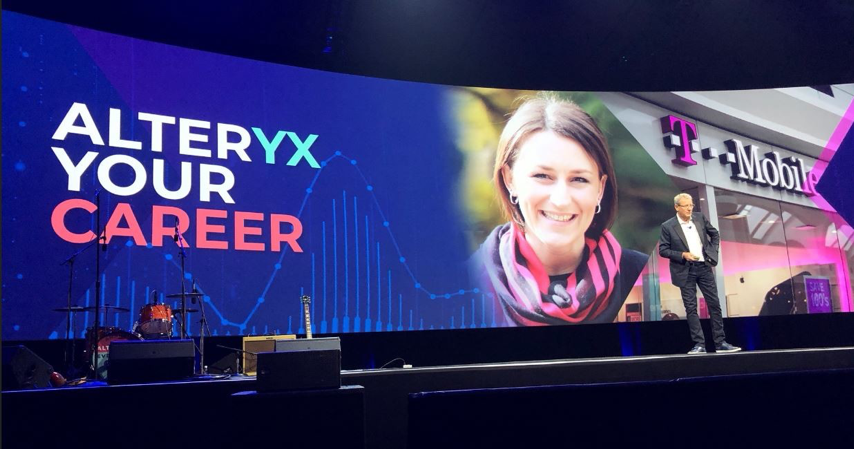 Alteryx CEO Dean Stoecker during the opening Keynote at Alteryx Inspire 2018, sharing a testimonial I had submitted about how I've been able to "Alteryx my career"!