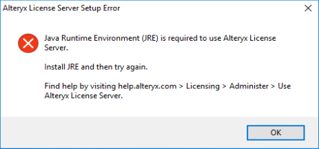 A Java Runtime Environment is a prerequisite for installing the Alteryx License Server.
