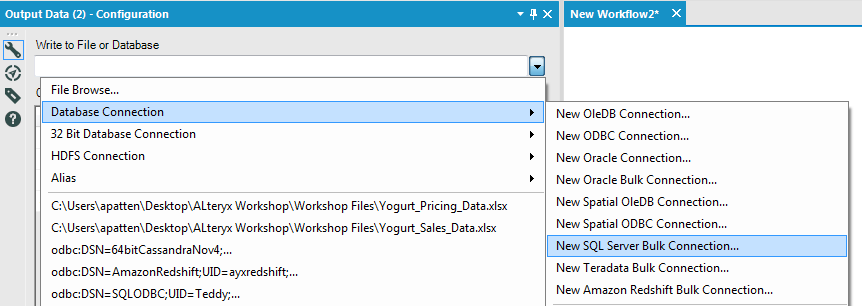 Bulk write in the standard Output tool is accessed through the SQL Server Bulk Connection option in Alteryx Analytics 10.5