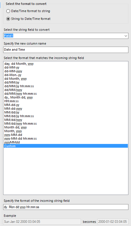 Date and Time tool to convert string to date