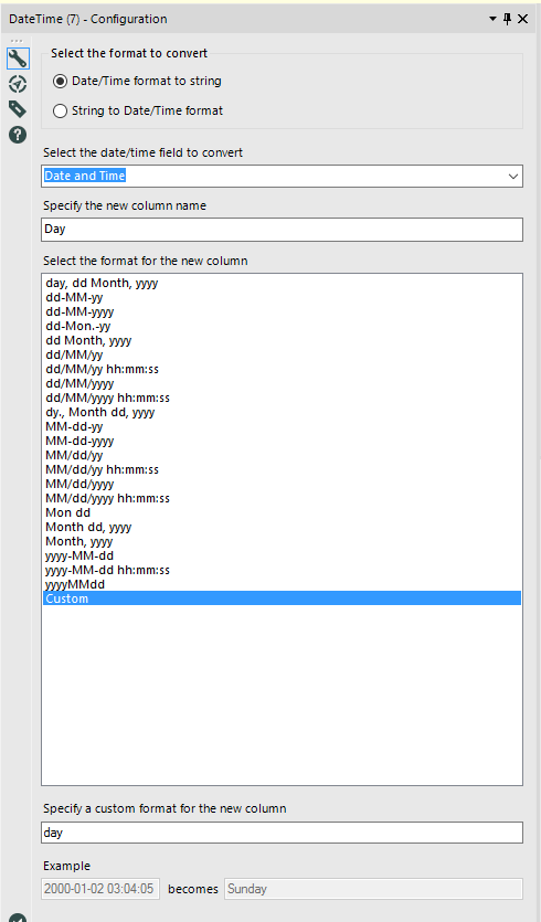 Date and time tool to covert date time to day