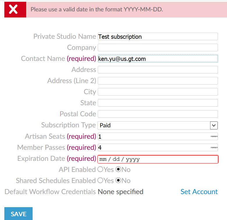 Expiration date format and the error date format is different