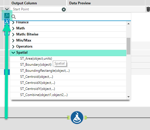 Figure 1: One of the Formula Tool's expression library contains spatial functions, which can be used to create spatial objects, perform spatial calculations, and retrieve spatial information.