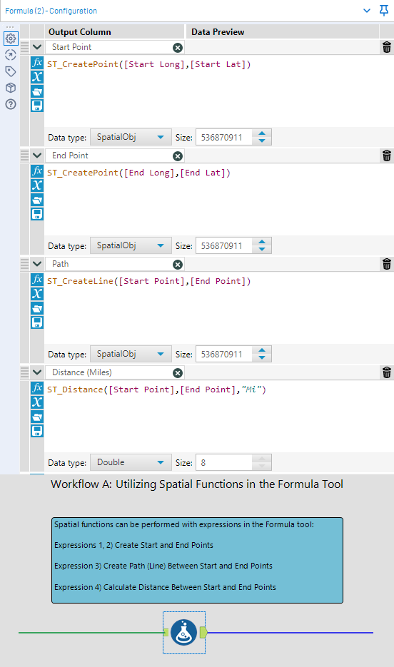 Figure 2A: Completing spatial functions in a Formula Tool.