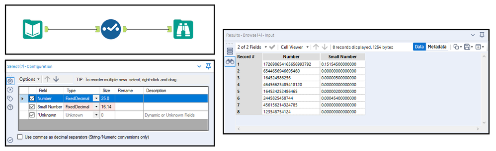 Figure 3: Setting a field type to Fixed Decimal requires a high familiarity with the data, but it ensures that the length of a value is fully displayed.