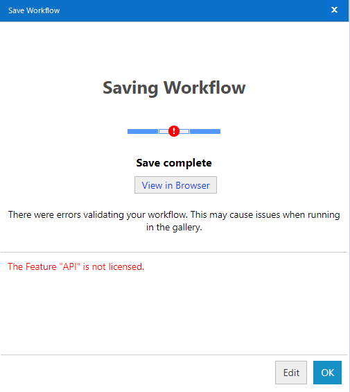 Error while saving workflows