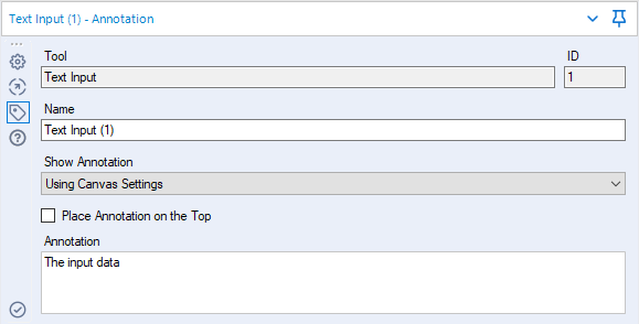 Figure 2: The annotation panel of an Alteryx tool