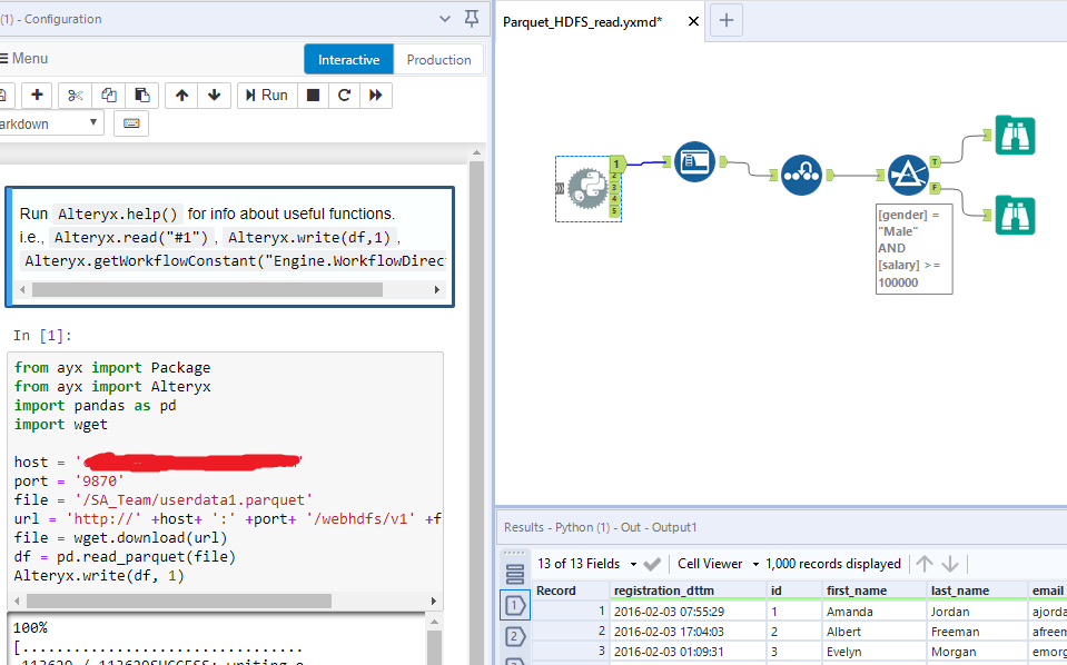 Reading parquet data from HDFS through the Python tool