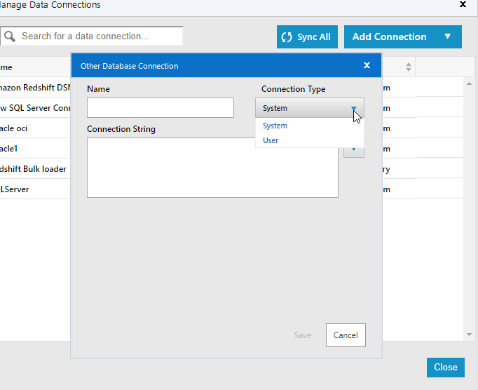 Create System Data Connection on Server