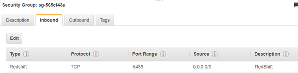 A simple inbound rule allowing all traffic to port 5439