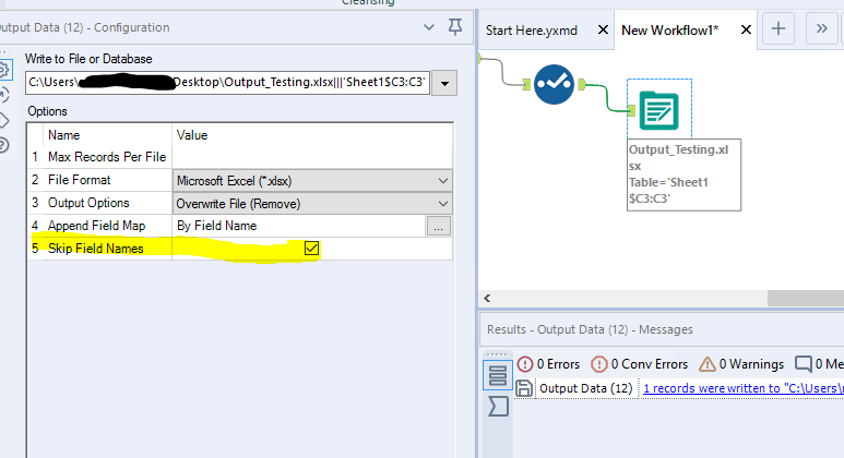 Solved Output Data Without Column Headings To Excel Alteryx Community