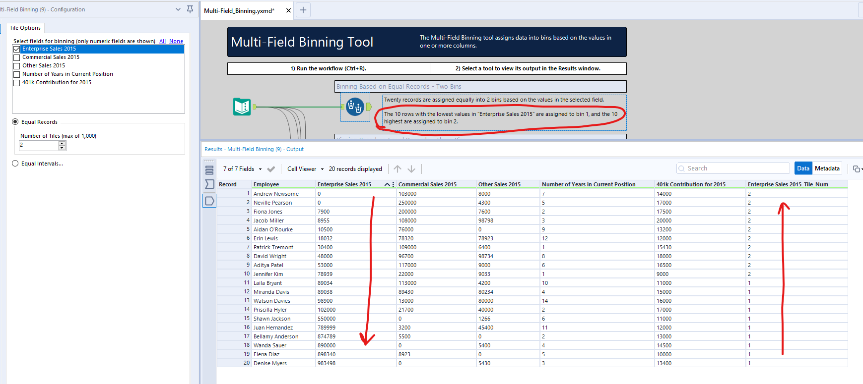 Solved Question on sample of MultiField Binning Tool Alteryx Community